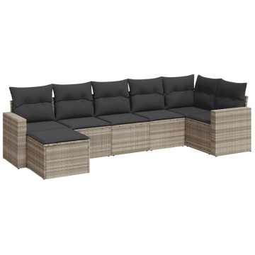 Set canapele de grădină cu perne, 7piese gri deschis poliratan - Img 2