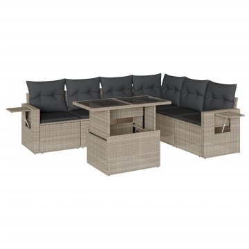 Set canapele de grădină cu perne, 7piese gri deschis poliratan - Img 2