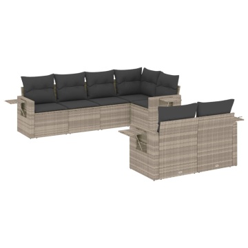 Set canapele de grădină cu perne, 7piese gri deschis poliratan - Img 2