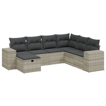Set canapele de grădină cu perne, 7piese gri deschis poliratan - Img 2