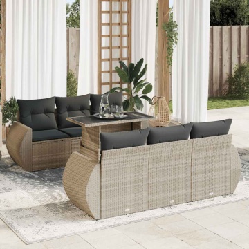 Set canapele de grădină cu perne, 7piese gri deschis poliratan - Img 1