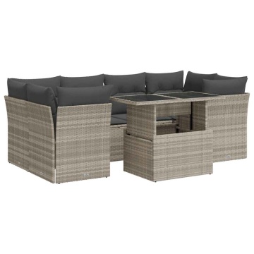 Set canapele de grădină cu perne, 7piese gri deschis poliratan - Img 2