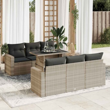 Set canapele de grădină cu perne, 7piese gri deschis poliratan - Img 1