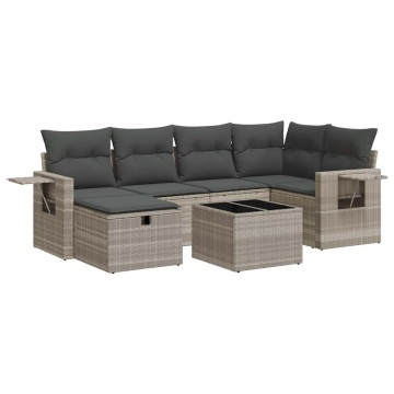 Set canapele de grădină cu perne, 7piese gri deschis poliratan - Img 2