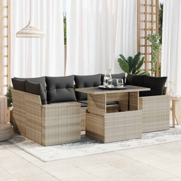 Set canapele de grădină cu perne, 7piese gri deschis poliratan - Img 1