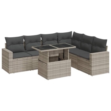Set canapele de grădină cu perne, 7piese gri deschis poliratan - Img 2