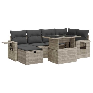 Set canapele de grădină cu perne, 7piese gri deschis poliratan - Img 2