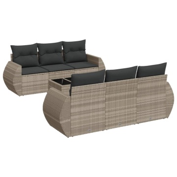 Set canapele de grădină cu perne, 7piese gri deschis poliratan - Img 2