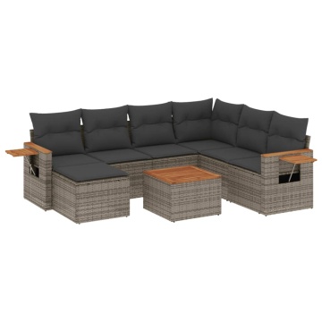 Set canapele de grădină cu perne, 8 piese, gri, poliratan - Img 2