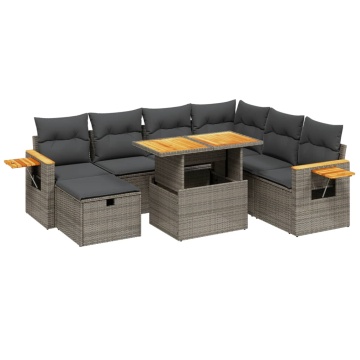 Set canapele de grădină cu perne, 8 piese, gri, poliratan - Img 2