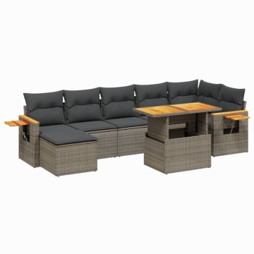 Set canapele de grădină cu perne, 8 piese, gri, poliratan - Img 2