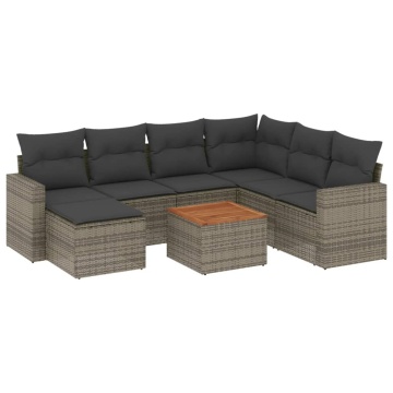 Set canapele de grădină cu perne, 8 piese, gri, poliratan - Img 2