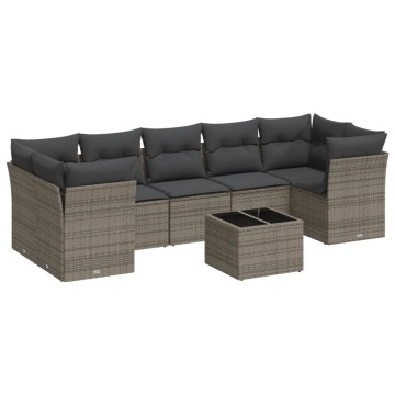 Set canapele de grădină cu perne, 8 piese, gri, poliratan - Img 2