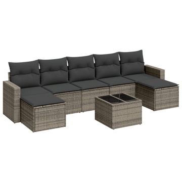Set canapele de grădină cu perne, 8 piese, gri, poliratan - Img 2