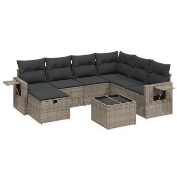 Set canapele de grădină cu perne, 8 piese, gri, poliratan - Img 2