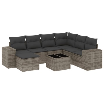 Set canapele de grădină cu perne, 8 piese, gri, poliratan - Img 2