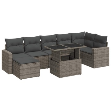 Set canapele de grădină cu perne, 8 piese, gri, poliratan - Img 2