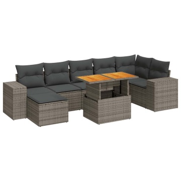 Set canapele de grădină cu perne, 8 piese, gri, poliratan - Img 2