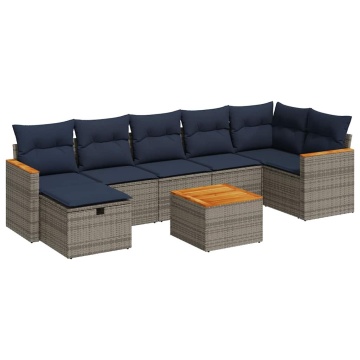 Set canapele de grădină cu perne, 8 piese, gri, poliratan - Img 2