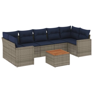 Set canapele de grădină cu perne, 8 piese, gri, poliratan - Img 2