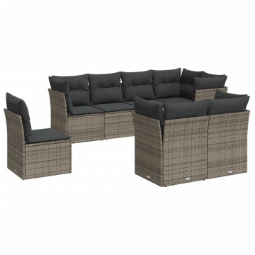 Set canapele de grădină cu perne, 8 piese, gri, poliratan - Img 2