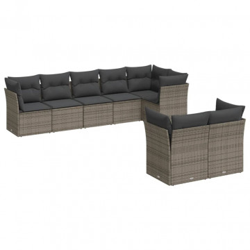 Set canapele de grădină cu perne, 8 piese, gri, poliratan - Img 2