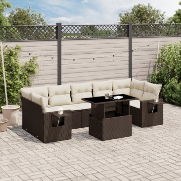 Set canapele de grădină cu perne, 8 piese, maro, poliratan - Img 1