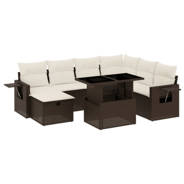 Set canapele de grădină cu perne, 8 piese, maro, poliratan - Img 2