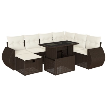 Set canapele de grădină cu perne, 8 piese, maro, poliratan - Img 2