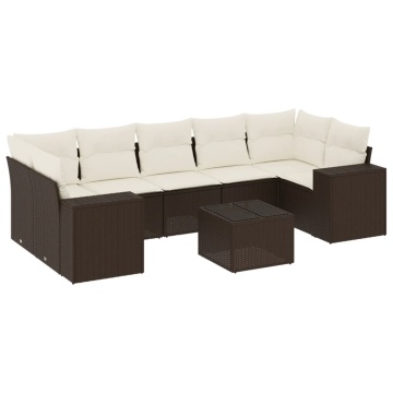 Set canapele de grădină cu perne, 8 piese, maro, poliratan - Img 2