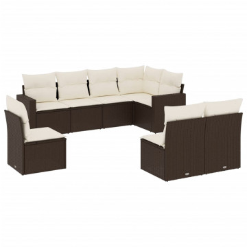 Set canapele de grădină cu perne, 8 piese, maro, poliratan - Img 2