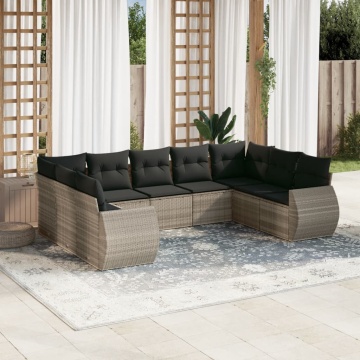 Set canapele de grădină cu perne, 9 piese gri deschis poliratan - Img 1