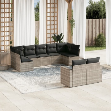 Set canapele de grădină cu perne, 9 piese gri deschis poliratan - Img 1