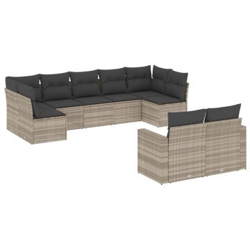 Set canapele de grădină cu perne, 9 piese gri deschis poliratan - Img 2