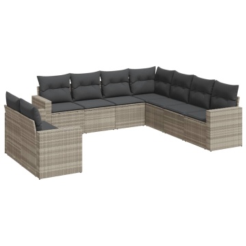 Set canapele de grădină cu perne, 9 piese gri deschis poliratan - Img 2