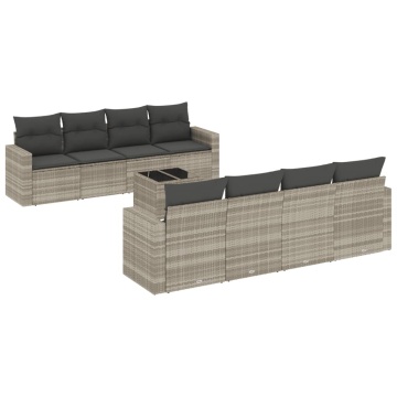 Set canapele de grădină cu perne, 9 piese gri deschis poliratan - Img 2