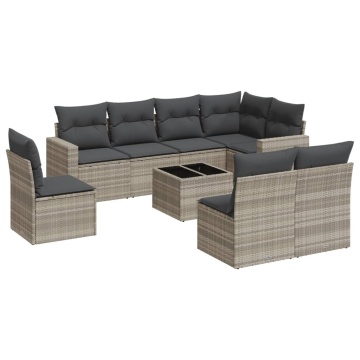 Set canapele de grădină cu perne, 9 piese gri deschis poliratan - Img 2