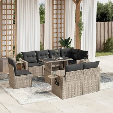 Set canapele de grădină cu perne, 9 piese gri deschis poliratan - Img 1