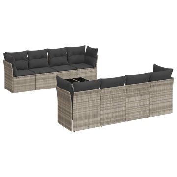 Set canapele de grădină cu perne, 9 piese gri deschis poliratan - Img 2