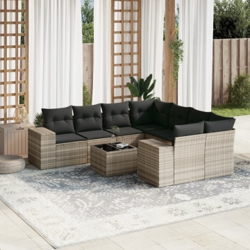 Set canapele de grădină cu perne, 9 piese gri deschis poliratan - Img 1