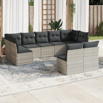 Set canapele de grădină cu perne, 9 piese gri deschis poliratan - Img 1