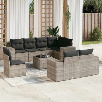 Set canapele de grădină cu perne, 9 piese gri deschis poliratan - Img 1