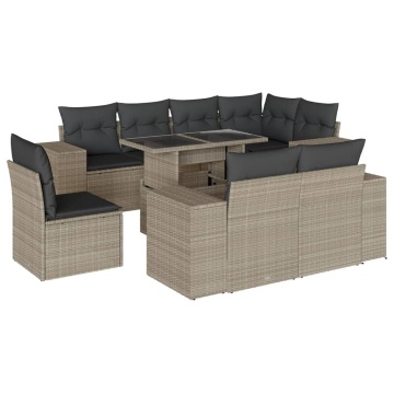 Set canapele de grădină cu perne, 9 piese gri deschis poliratan - Img 2