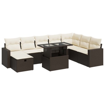 Set canapele de grădină cu perne, 9 piese, maro, poliratan - Img 2