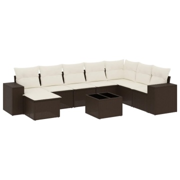 Set canapele de grădină cu perne, 9 piese, maro, poliratan - Img 2