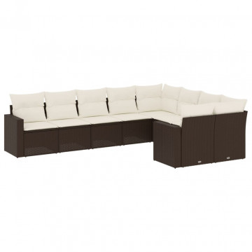Set canapele de grădină cu perne, 9 piese, maro, poliratan - Img 2
