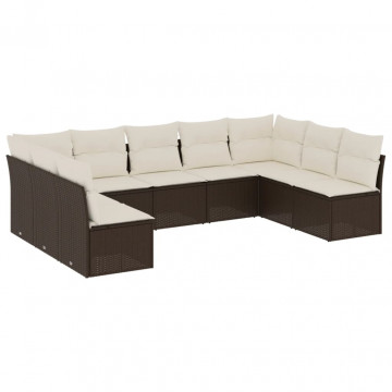 Set canapele de grădină cu perne, 9 piese, maro, poliratan - Img 2