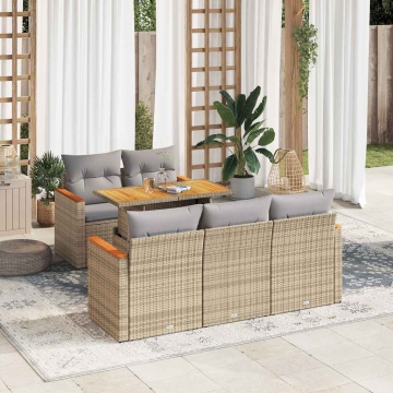 Set canapele grădină cu perne 6 piese bej poliratan/lemn acacia - Img 1