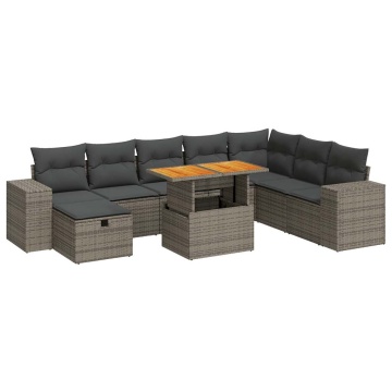 Set canapele grădină cu perne 9 piese gri poliratan/lemn acacia - Img 2