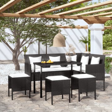 Set canapele grădină forma L cu perne 5 piese negru poliratan - Img 1